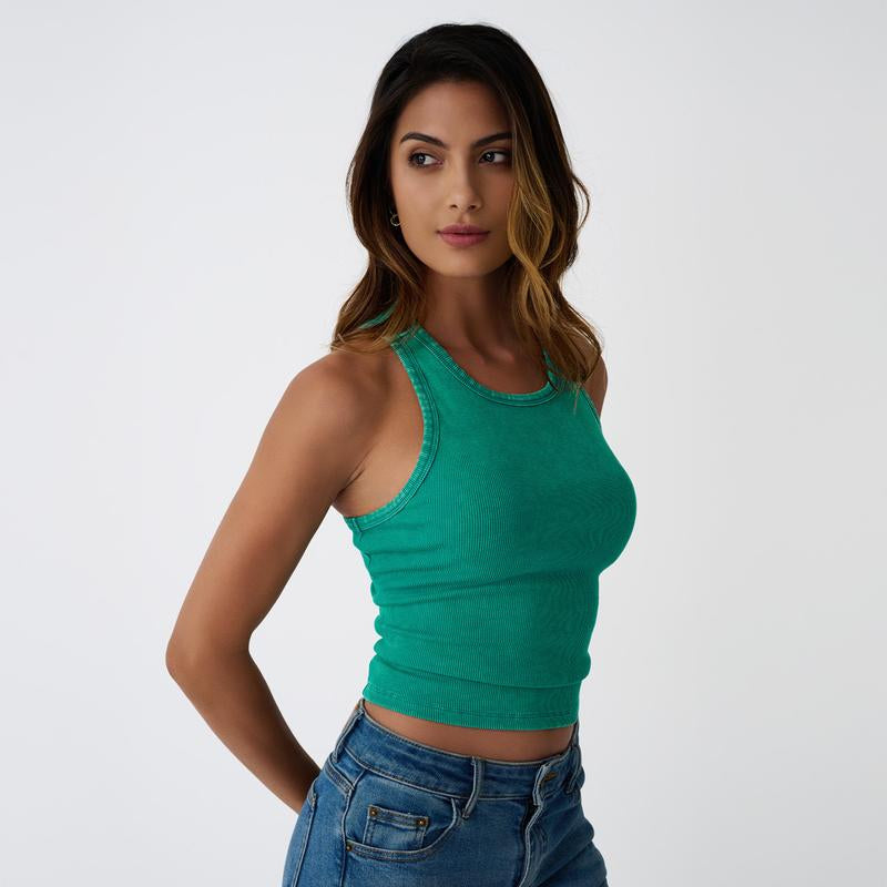 AUTOMET Washed Sleeveless Tank Top - Soft Breathable Slim-Fitting Casual Women'S Wear Basic Minimalist Design