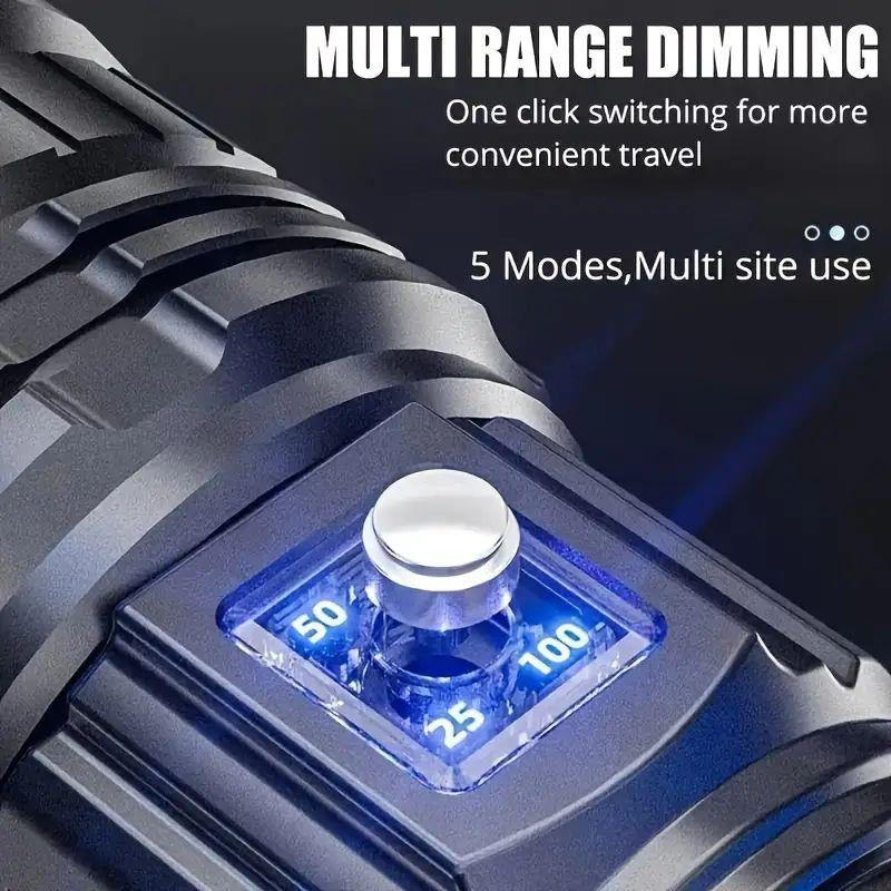 1Pc Rechargeable LED Flashlights, with 5 Lighting Modes, Long Lasting Powerful Handheld Bright Flashlight for Emergencies Camping, Rescue, Hunting, Inspection, Repair Outdoor Running, Hunting, Camping, Hiking