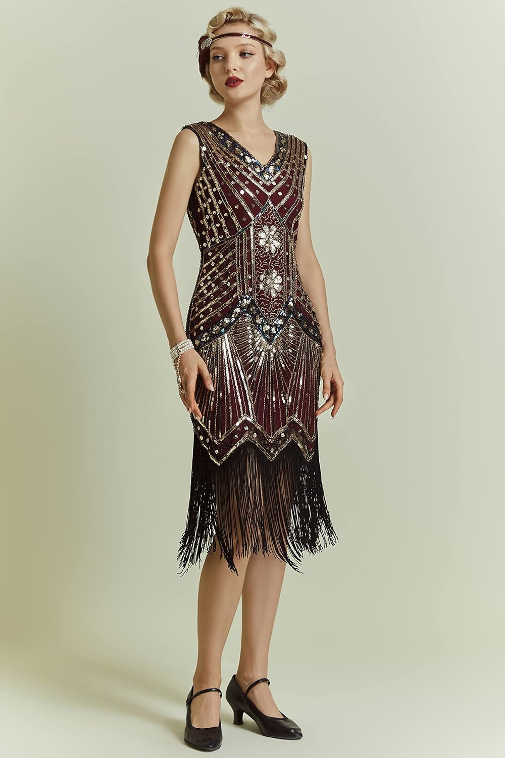 BABEYOND Women'S Flapper Dresses 1920S V Neck Beaded Fringed Great Gatsby Dress