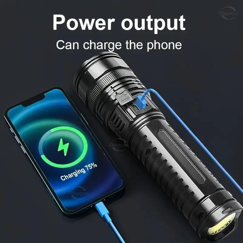 1Pc Rechargeable LED Flashlights, with 5 Lighting Modes, Long Lasting Powerful Handheld Bright Flashlight for Emergencies Camping, Rescue, Hunting, Inspection, Repair Outdoor Running, Hunting, Camping, Hiking