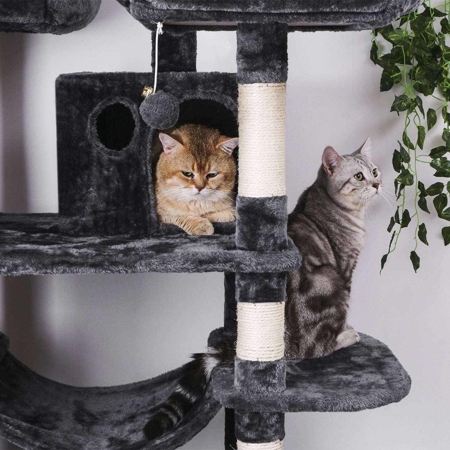 BEWISHOME Large Cat Tree Condo with Sisal Scratching Posts Perches Houses Hammock, Cat Tower for Indoor Cats Furniture Kitty Activity Center Kitten Play House Grey MMJ03B