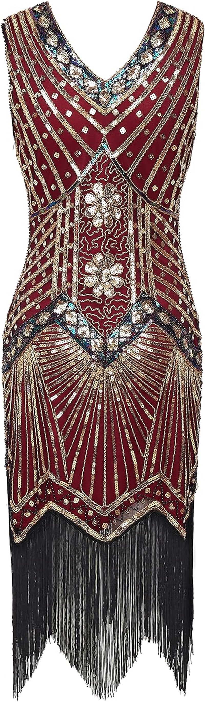 BABEYOND Women'S Flapper Dresses 1920S V Neck Beaded Fringed Great Gatsby Dress
