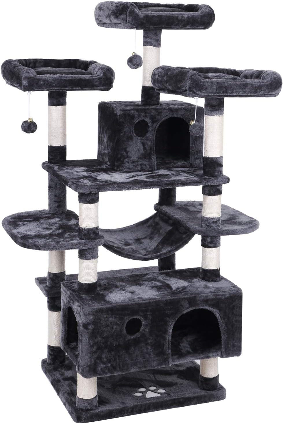 BEWISHOME Large Cat Tree Condo with Sisal Scratching Posts Perches Houses Hammock, Cat Tower for Indoor Cats Furniture Kitty Activity Center Kitten Play House Grey MMJ03B