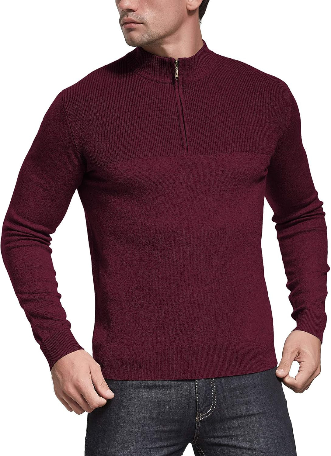 NITAGUT Mens Slim Fit Zip up Mock Neck Polo Sweater Casual Long Sleeve Sweater and Pullover Sweaters with Ribbing Edge