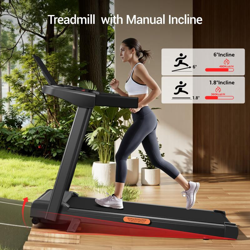 Incline Treadmill with Handle for Home and Office, Folding Treadmills with 300 Lbs Weight Capacity, 3.0HP Quiet Walking Pad Treadmill, Three LED Screen Display
