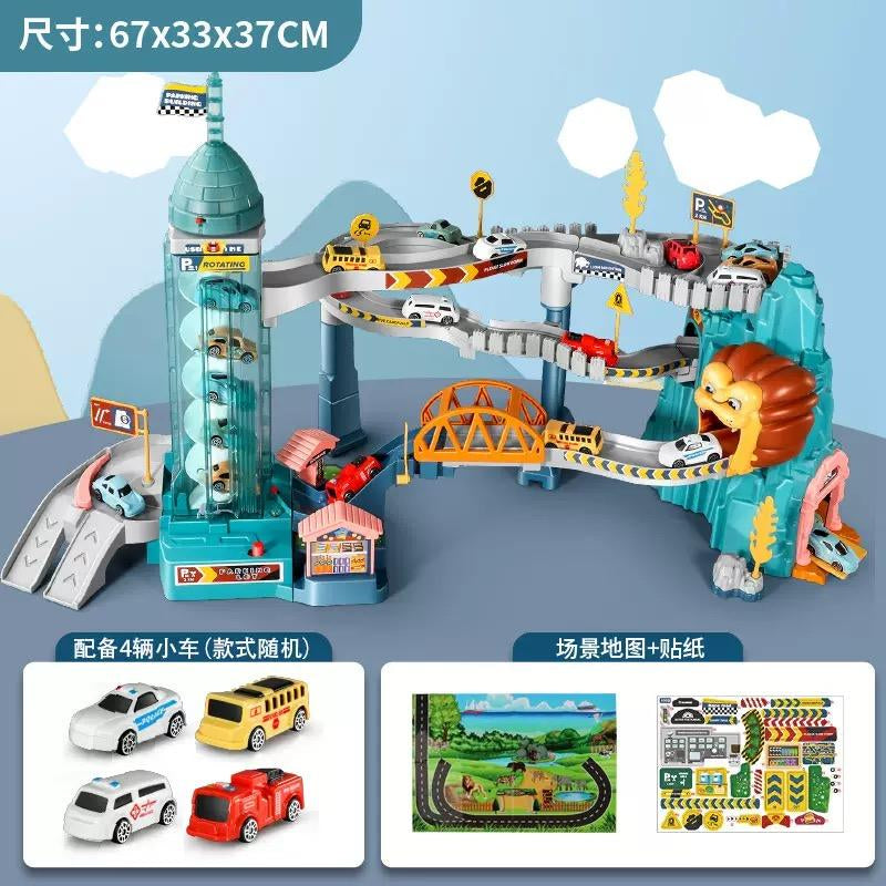 King Size Rotating Elevator Race Track Playset Toys for Kids Car Ramp Track Set Adventure Car Garage Parking Toy