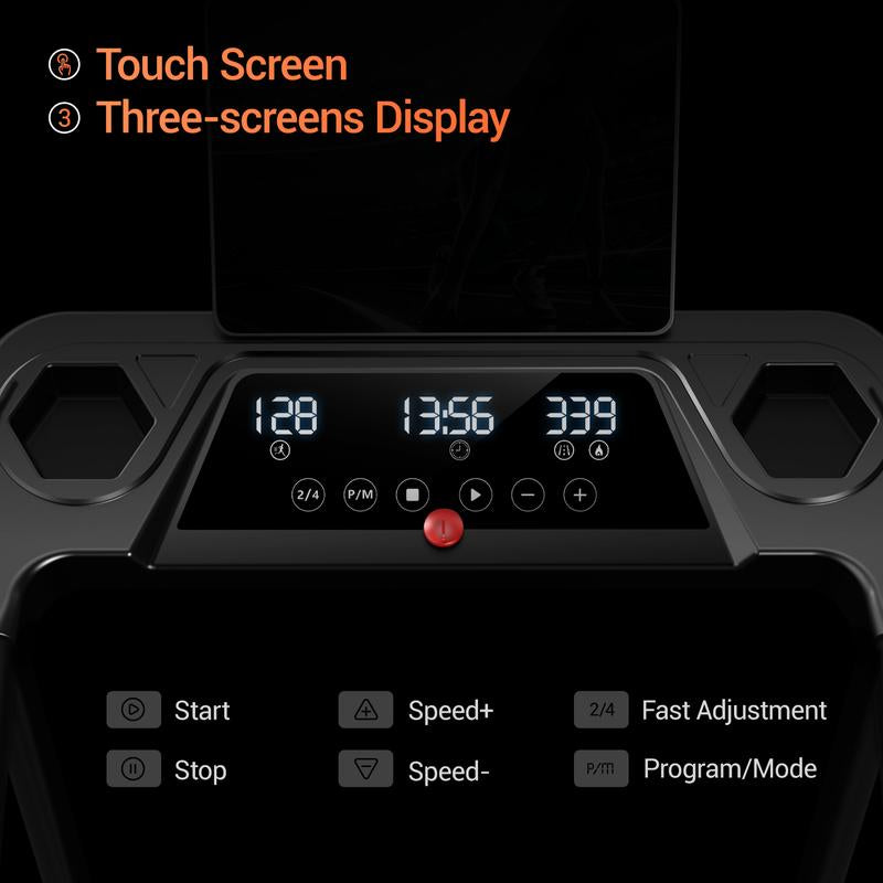 Incline Treadmill with Handle for Home and Office, Folding Treadmills with 300 Lbs Weight Capacity, 3.0HP Quiet Walking Pad Treadmill, Three LED Screen Display