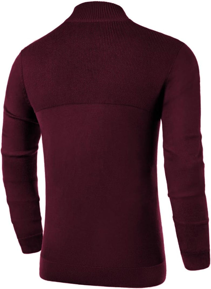 NITAGUT Mens Slim Fit Zip up Mock Neck Polo Sweater Casual Long Sleeve Sweater and Pullover Sweaters with Ribbing Edge