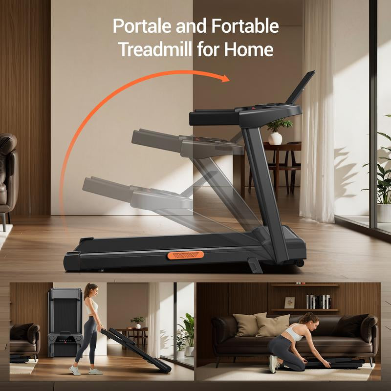 Incline Treadmill with Handle for Home and Office, Folding Treadmills with 300 Lbs Weight Capacity, 3.0HP Quiet Walking Pad Treadmill, Three LED Screen Display