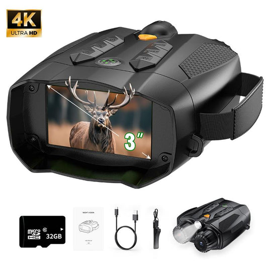 3.0 Inch 4K Night Vision Binoculars with 32GB SD Card, Rechargeable, Digital Electronic Gifts - Hunting Gifts for Men/Dad/Husband - Cool Tech Gadgets for Camping/Boating, 10X, Camera