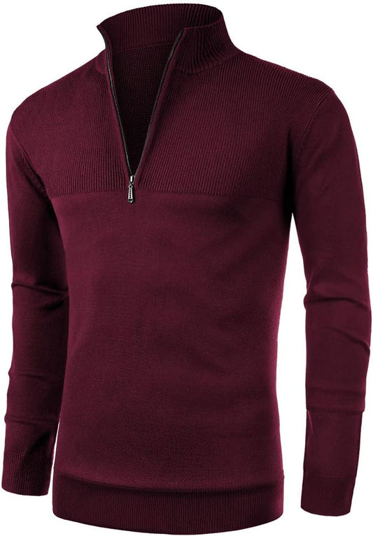 NITAGUT Mens Slim Fit Zip up Mock Neck Polo Sweater Casual Long Sleeve Sweater and Pullover Sweaters with Ribbing Edge