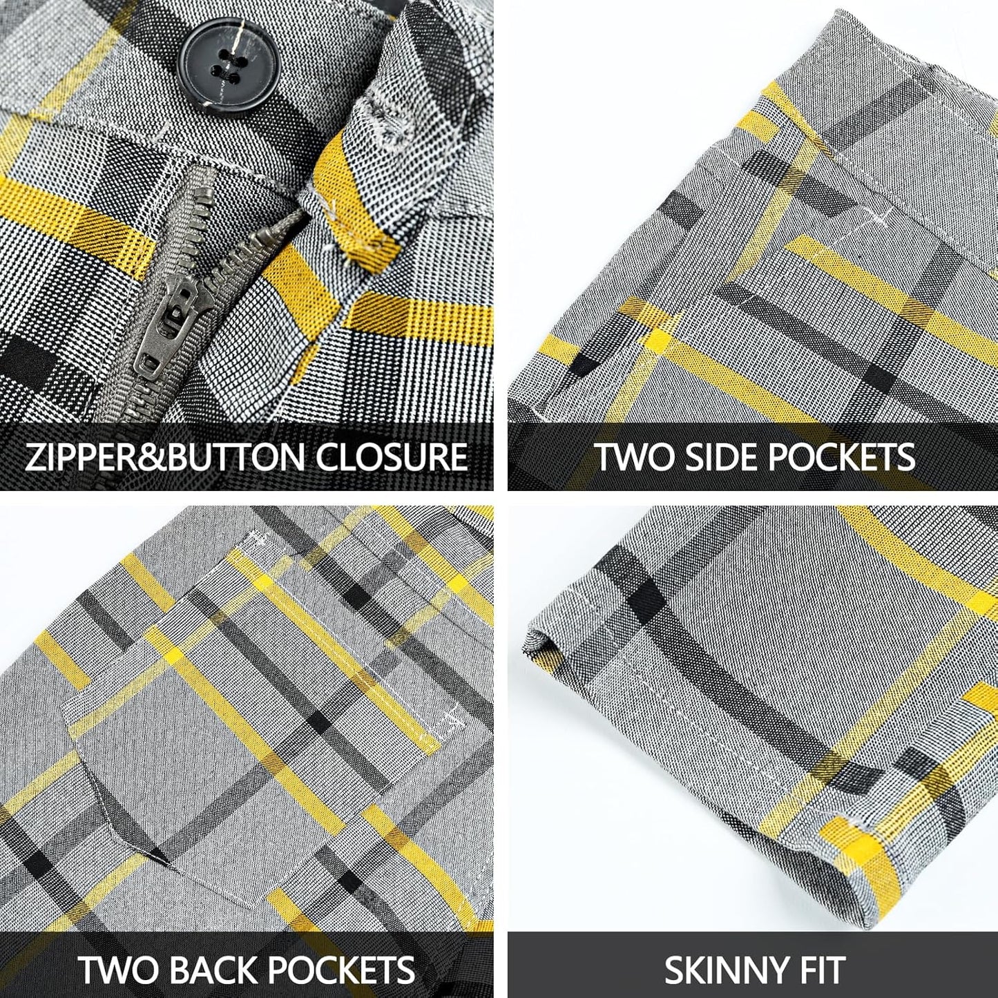 GINGTTO Mens Plaid Dress Pants Stretch Chino Pants Men Slim Fit