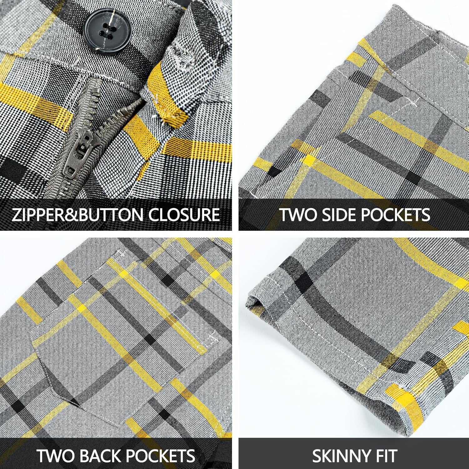 GINGTTO Mens Plaid Dress Pants Stretch Chino Pants Men Slim Fit