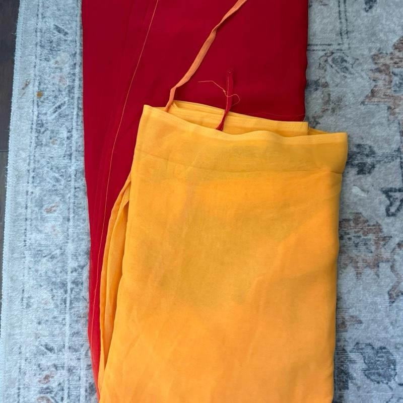 DESIGNER GEORGETTE PRINT WORK ONE MINUTE SAREE with UNSTITCHED BLOUSE RED Ready to Wear Saree with Pleats Stitched & Size Adjust Belt