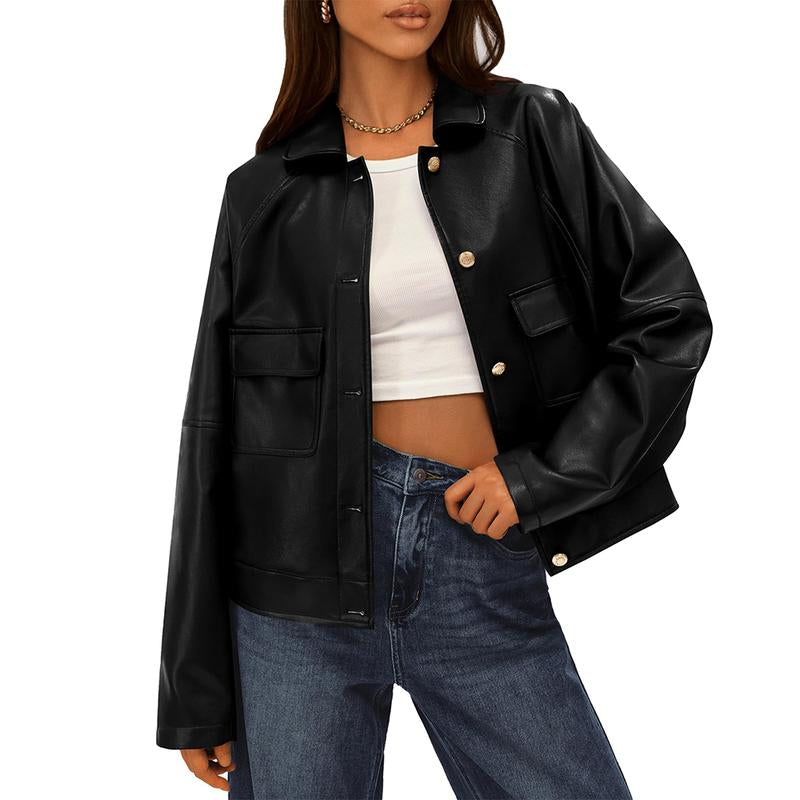 BTFBM Women'S Faux Leather Jacket Fall Winter Clothes 2025 Long Sleeve Button down Oversized Motorcycle Coats Outwear