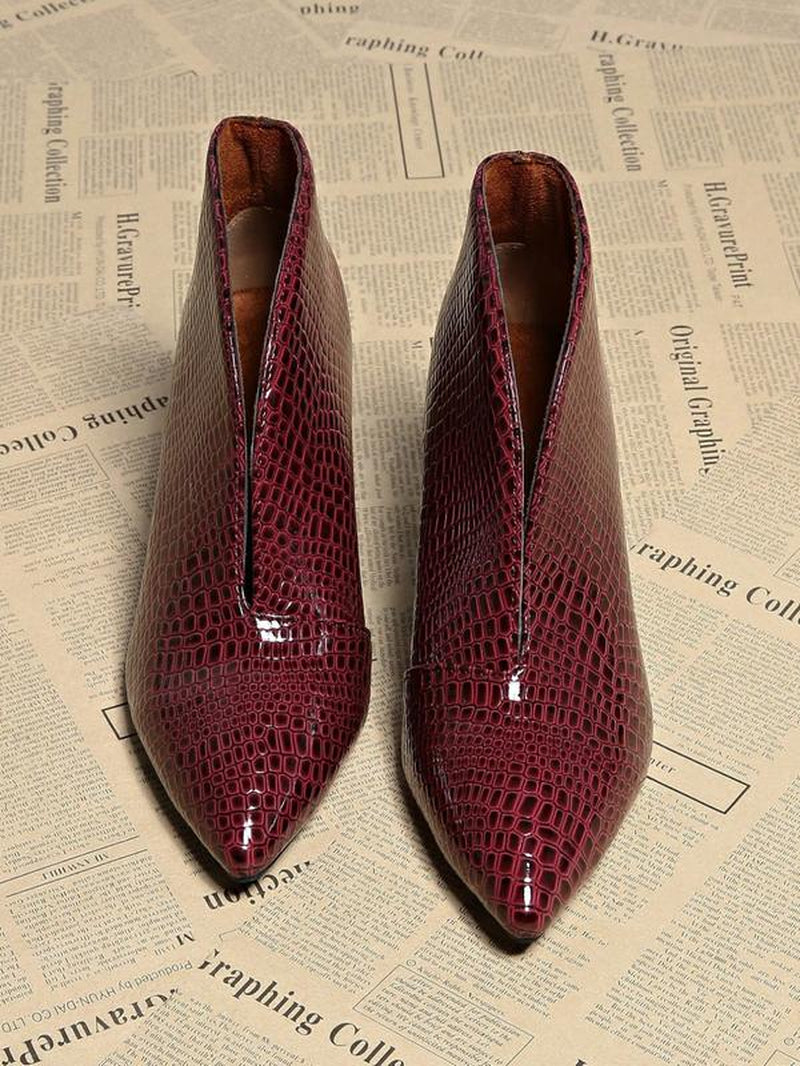 New Women'S High Heel Ankle Boots, Pointed Toe Slip-On Snakeskin Design, Minimalist Style Rubber Sole Shoes for All Seasons