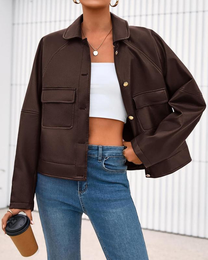 BTFBM Women'S Faux Leather Jacket Fall Winter Clothes 2025 Long Sleeve Button down Oversized Motorcycle Coats Outwear