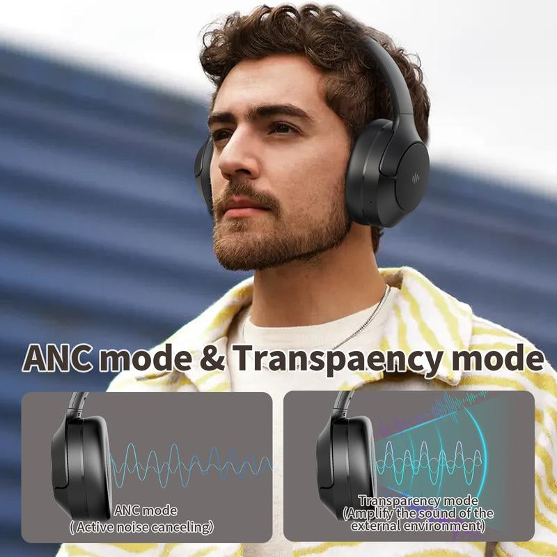 Wireless Bluetooth Headphones, Over-Ear, Active Noise Cancelling, Hi-Res Audio, 70 Hours Battery Life, Foldable Design, Lightweight and Portable, with Microphone for Ios/Pc/Android, Ideal for Home Office. Electronic Earbud Headset Black#Father'S Day Gift