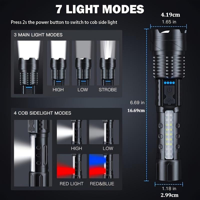 BUY 1 GET 1 FREE 2X Super Bright Zoomable Flashlights 6 Modes COB Side Light Perfect for Camping Emergencies Bright Flashlight Outdoor Strong Usb C Rechargeable
