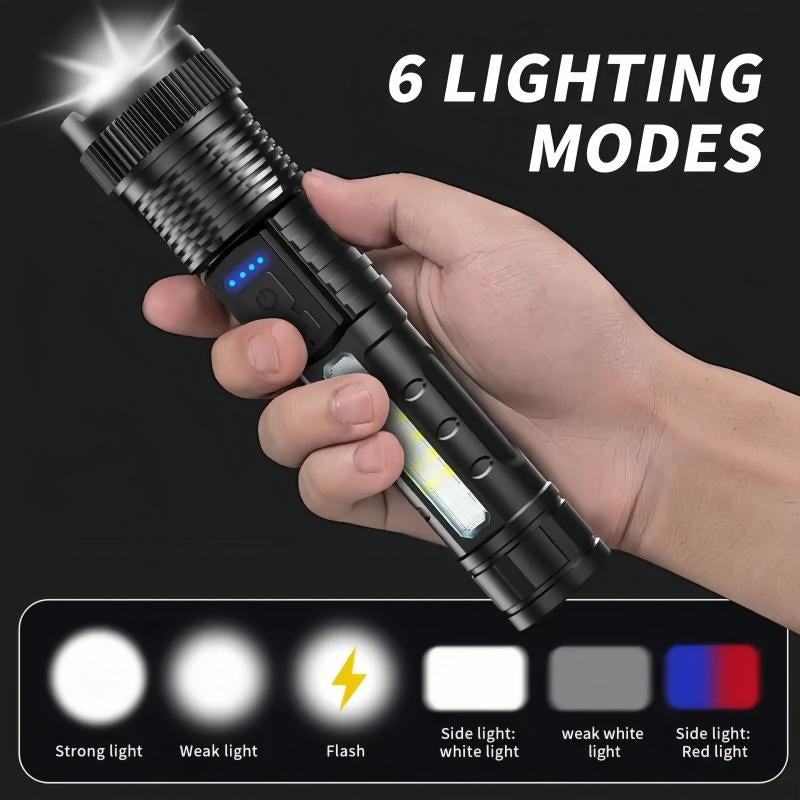 BUY 1 GET 1 FREE 2X Super Bright Zoomable Flashlights 6 Modes COB Side Light Perfect for Camping Emergencies Bright Flashlight Outdoor Strong Usb C Rechargeable