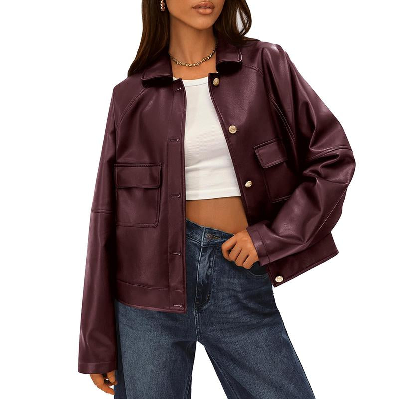 BTFBM Women'S Faux Leather Jacket Fall Winter Clothes 2025 Long Sleeve Button down Oversized Motorcycle Coats Outwear