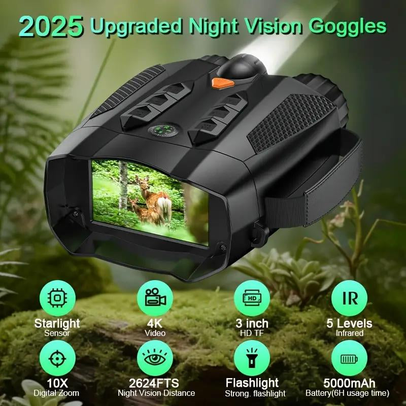 3.0 Inch 4K Night Vision Binoculars with 32GB SD Card, Rechargeable, Digital Electronic Gifts - Hunting Gifts for Men/Dad/Husband - Cool Tech Gadgets for Camping/Boating, 10X, Camera