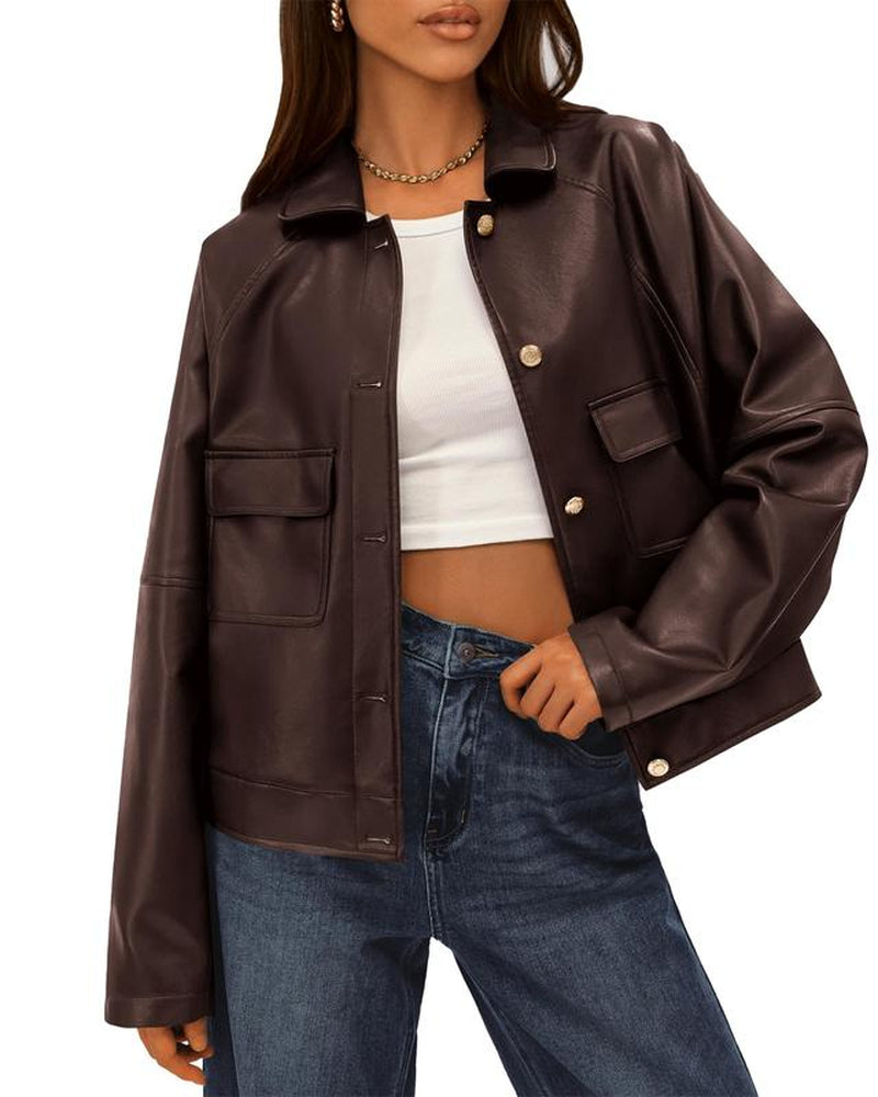BTFBM Women'S Faux Leather Jacket Fall Winter Clothes 2025 Long Sleeve Button down Oversized Motorcycle Coats Outwear