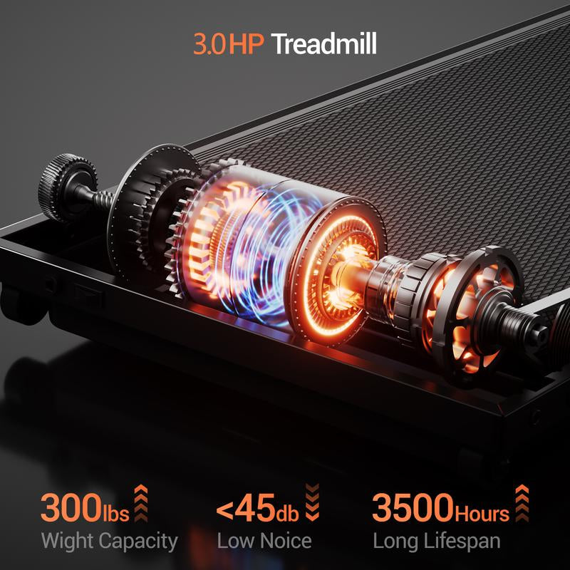 Incline Treadmill with Handle for Home and Office, Folding Treadmills with 300 Lbs Weight Capacity, 3.0HP Quiet Walking Pad Treadmill, Three LED Screen Display