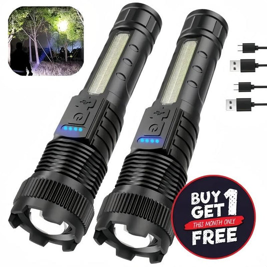 BUY 1 GET 1 FREE 2X Super Bright Zoomable Flashlights 6 Modes COB Side Light Perfect for Camping Emergencies Bright Flashlight Outdoor Strong Usb C Rechargeable