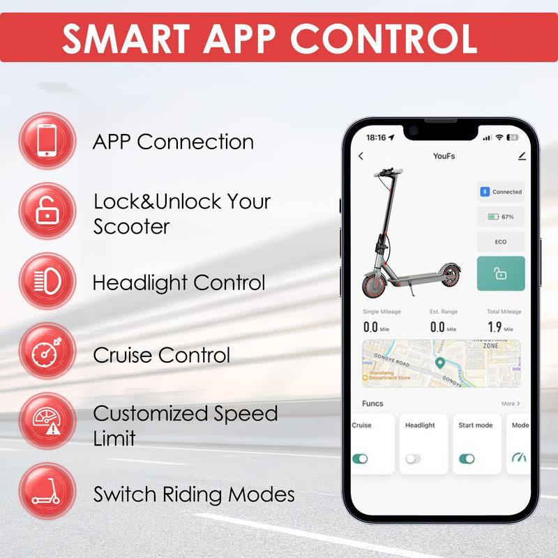 US 2025 Electric Scooter 350W Powerful Motor Dual Brake Kick Scooter for Adults, 21 Miles Long Range, 19 MPH Max Speed, 36V 7.8 AH Battery Portable Folding Commuting E-Scooter with App Control