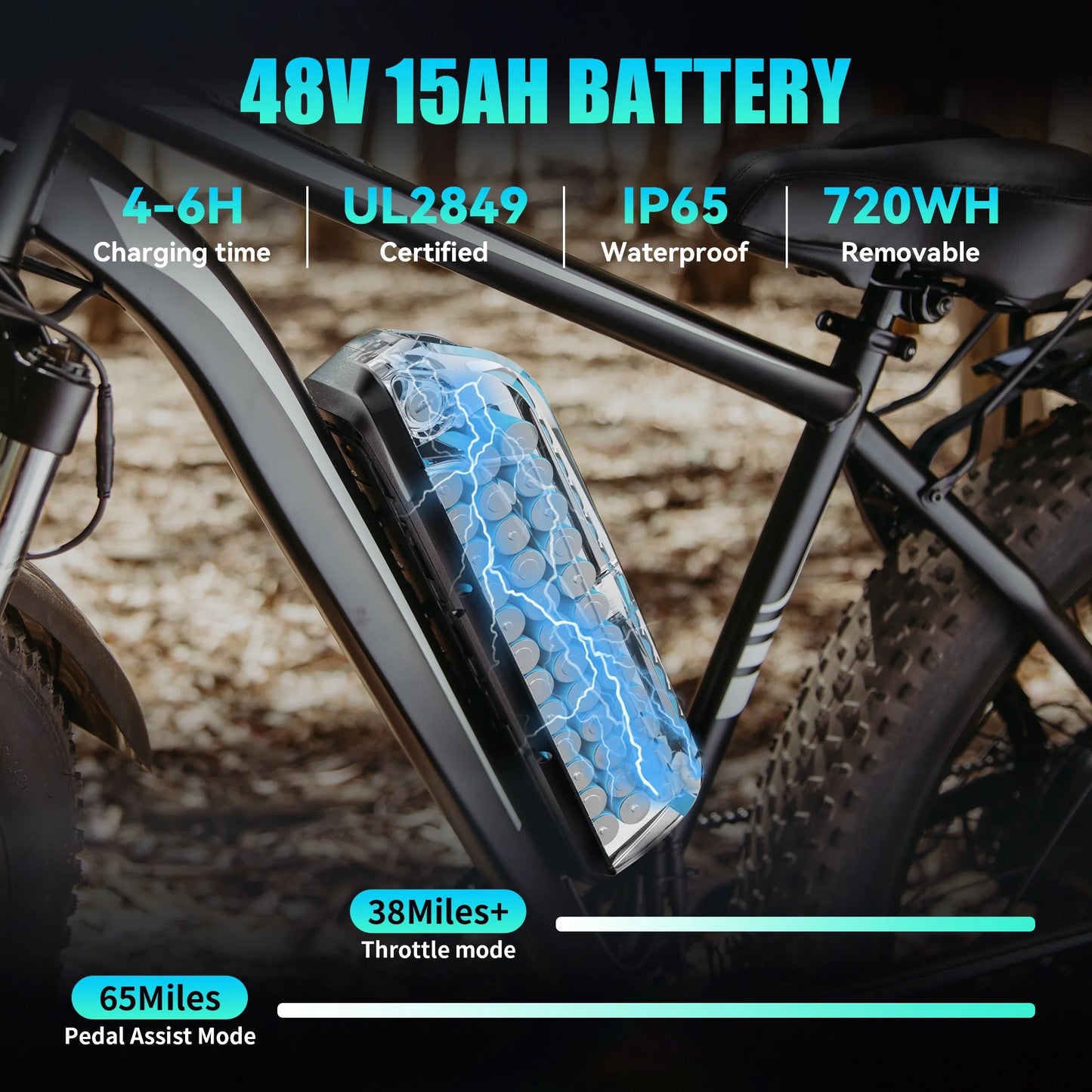 EB26 Electric Bike for Adults, 26*4.0 Fat Tire E-Mountain Bicycle,Peak 1500W Motor 48V 15Ah 7-Speed Ebike UL2849