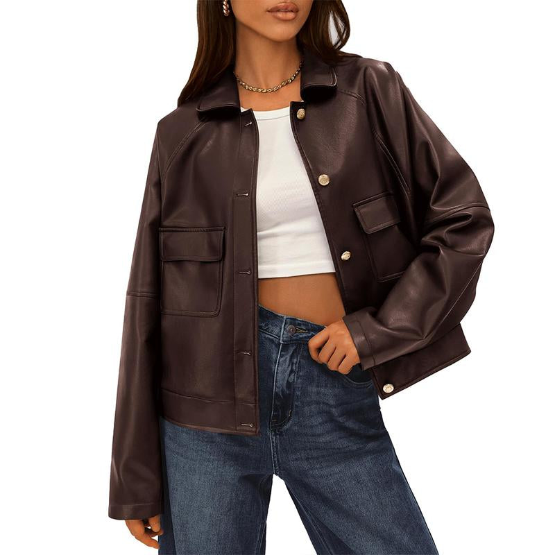 BTFBM Women'S Faux Leather Jacket Fall Winter Clothes 2025 Long Sleeve Button down Oversized Motorcycle Coats Outwear