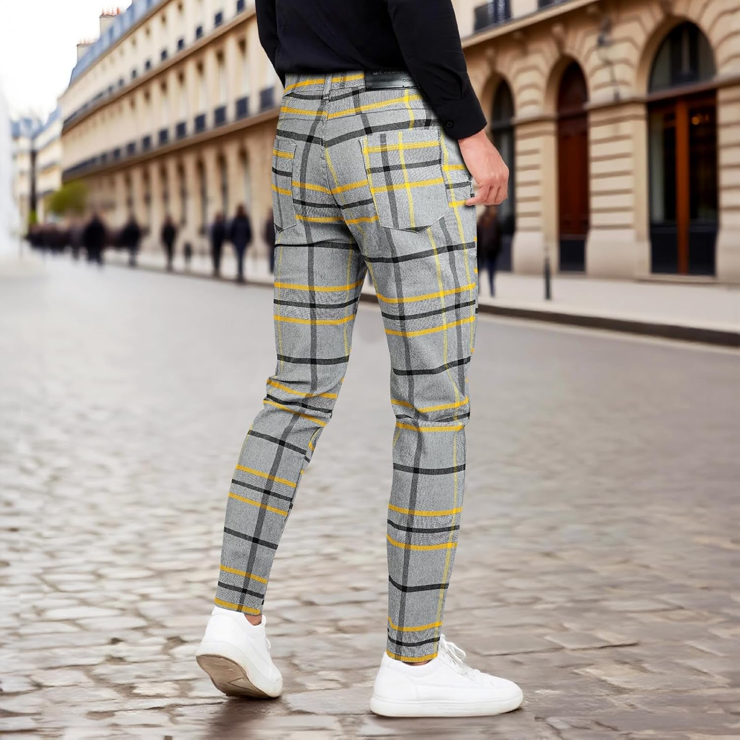 GINGTTO Mens Plaid Dress Pants Stretch Chino Pants Men Slim Fit