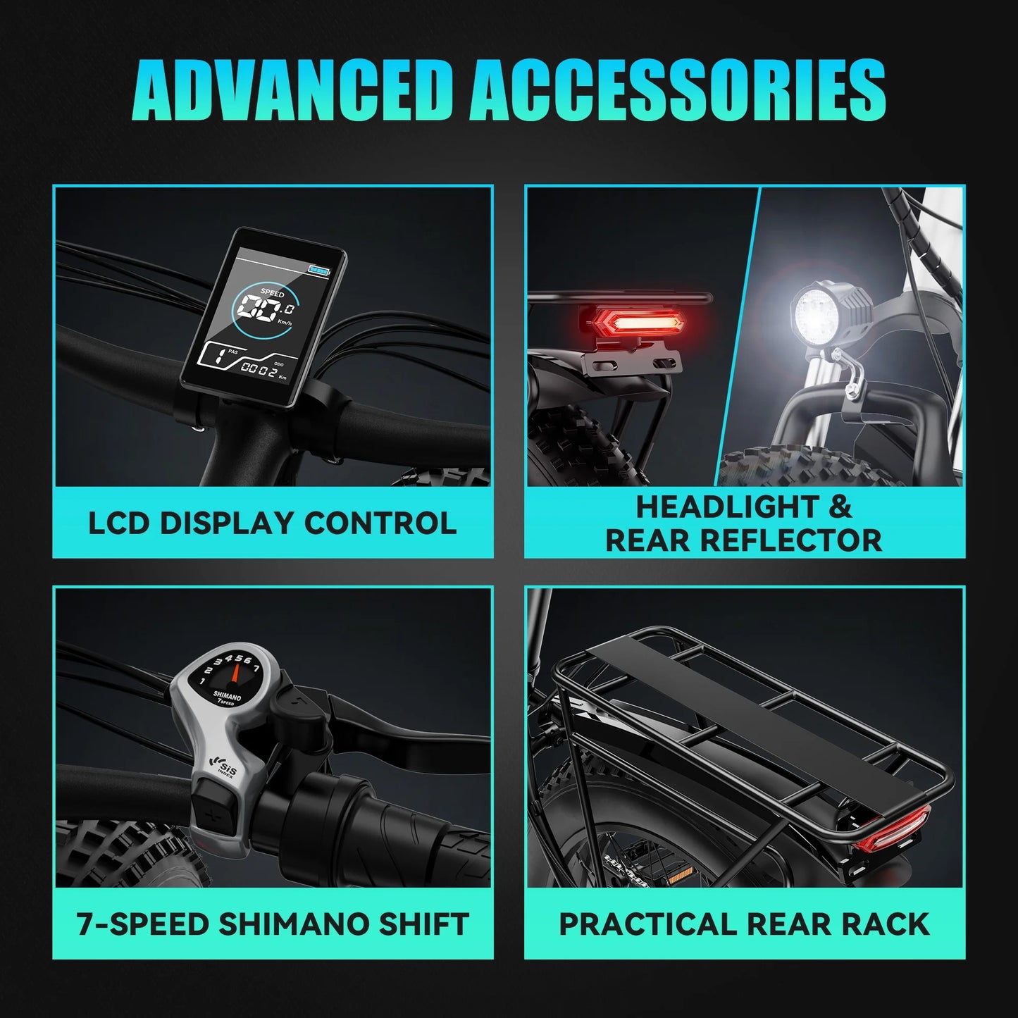 EB26 Electric Bike for Adults, 26*4.0 Fat Tire E-Mountain Bicycle,Peak 1500W Motor 48V 15Ah 7-Speed Ebike UL2849