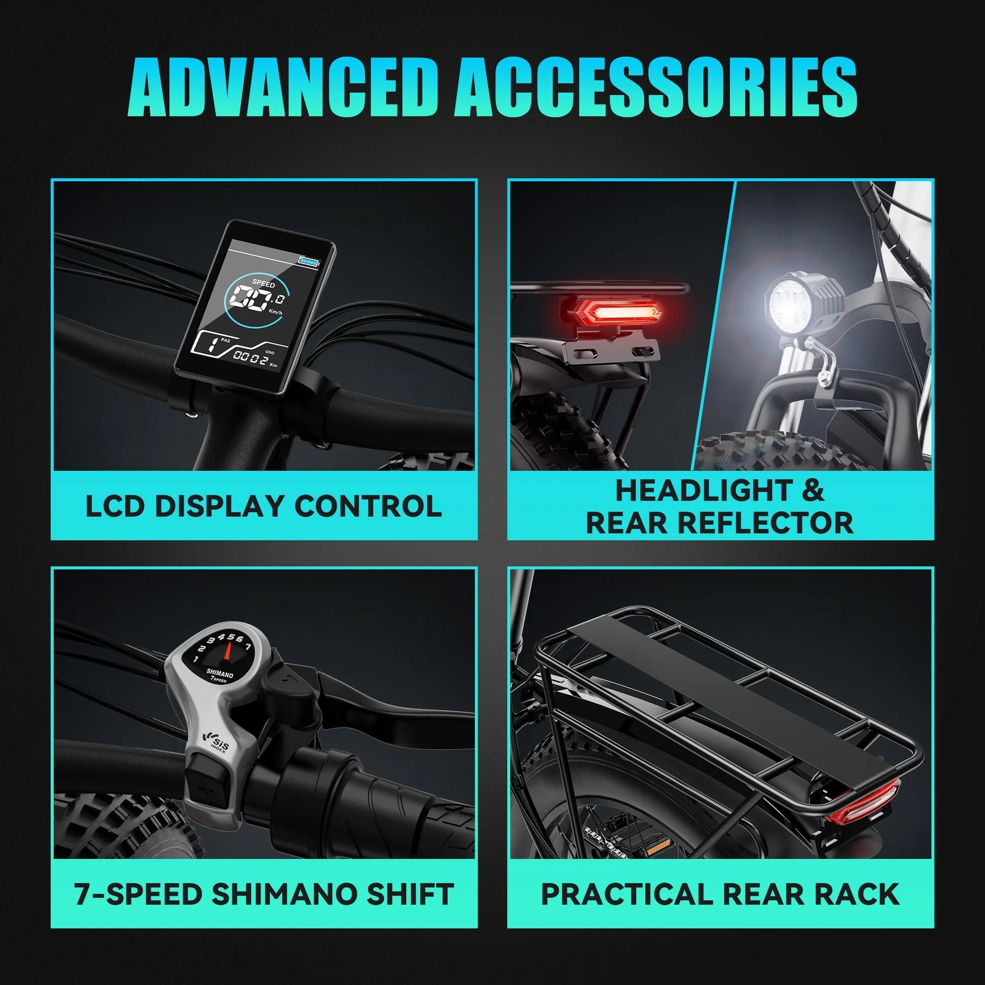 EB26 Electric Bike for Adults, 26*4.0 Fat Tire E-Mountain Bicycle,Peak 1500W Motor 48V 15Ah 7-Speed Ebike UL2849