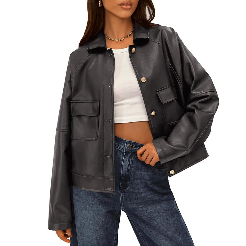 BTFBM Women'S Faux Leather Jacket Fall Winter Clothes 2025 Long Sleeve Button down Oversized Motorcycle Coats Outwear