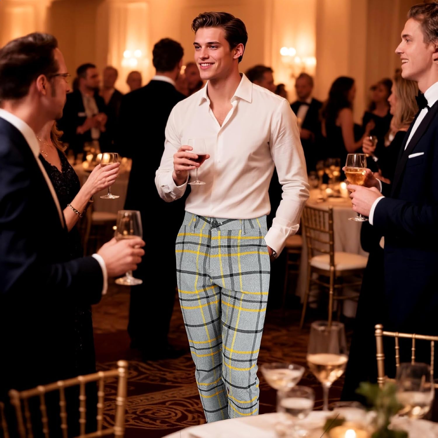 GINGTTO Mens Plaid Dress Pants Stretch Chino Pants Men Slim Fit