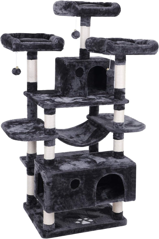 BEWISHOME Large Cat Tree Condo with Sisal Scratching Posts Perches Houses Hammock, Cat Tower for Indoor Cats Furniture Kitty Activity Center Kitten Play House Grey MMJ03B